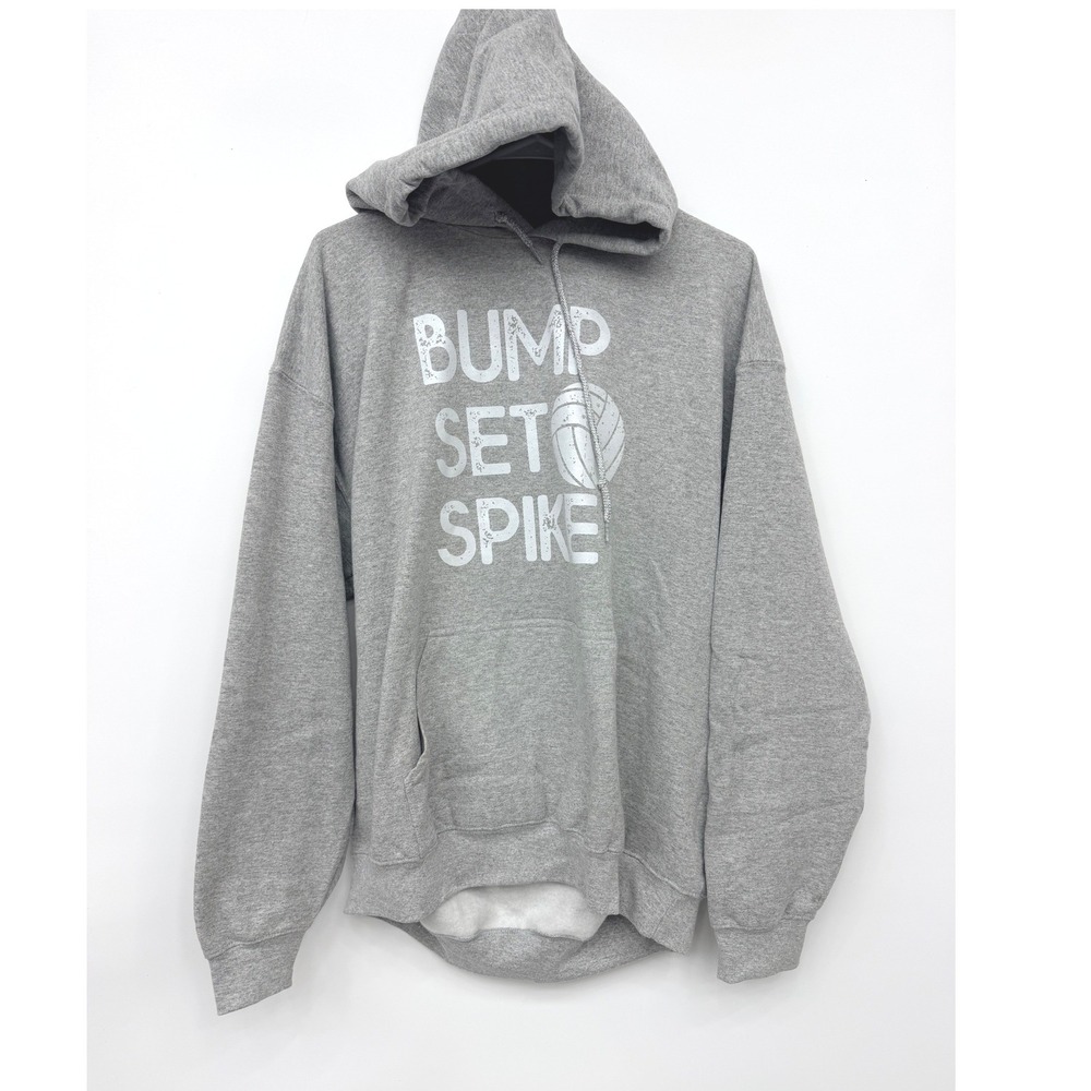 Gildan Hoodie Bump Set Spike Volleyball Graphic Womens Large‎ Gray